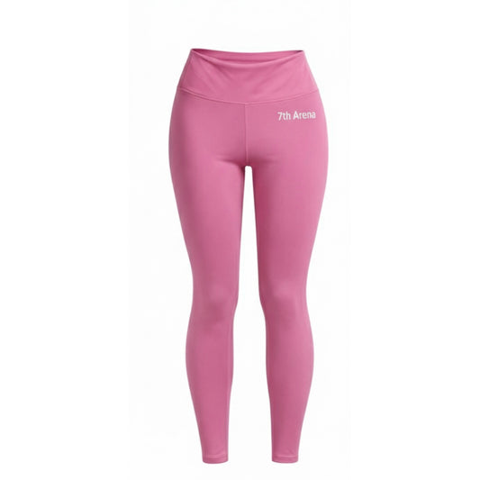 Pink leggings with '7th Arena' logo on a white background