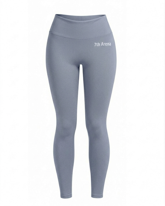 Blue Gray leggings with '7th Arena' branding on a white background