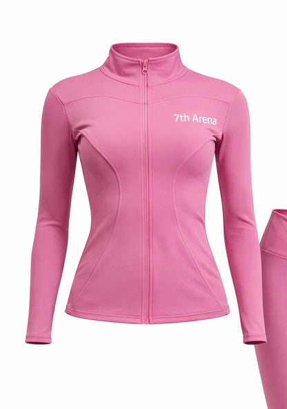 Pink jacket with '7th Arena' logo on a white background