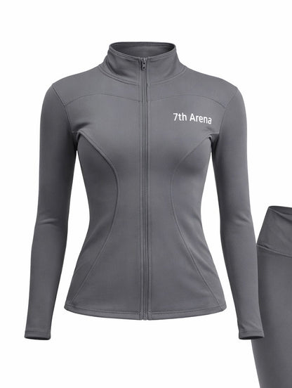 Gray athletic jacket with '7th Arena' logo on a white background