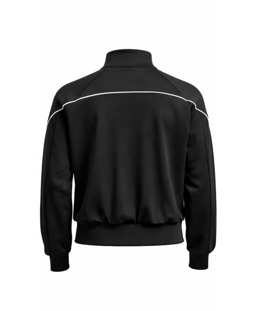 Black jacket with white accents on a white background